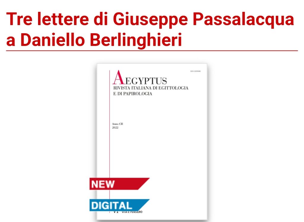 Tre lettere di Giuseppe Passalacqua a Daniello Berlinghieri in Aegyptus 2022