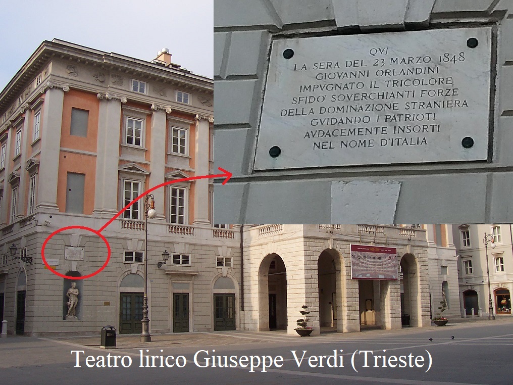 La lapide sul teatro Verdi di Trieste.